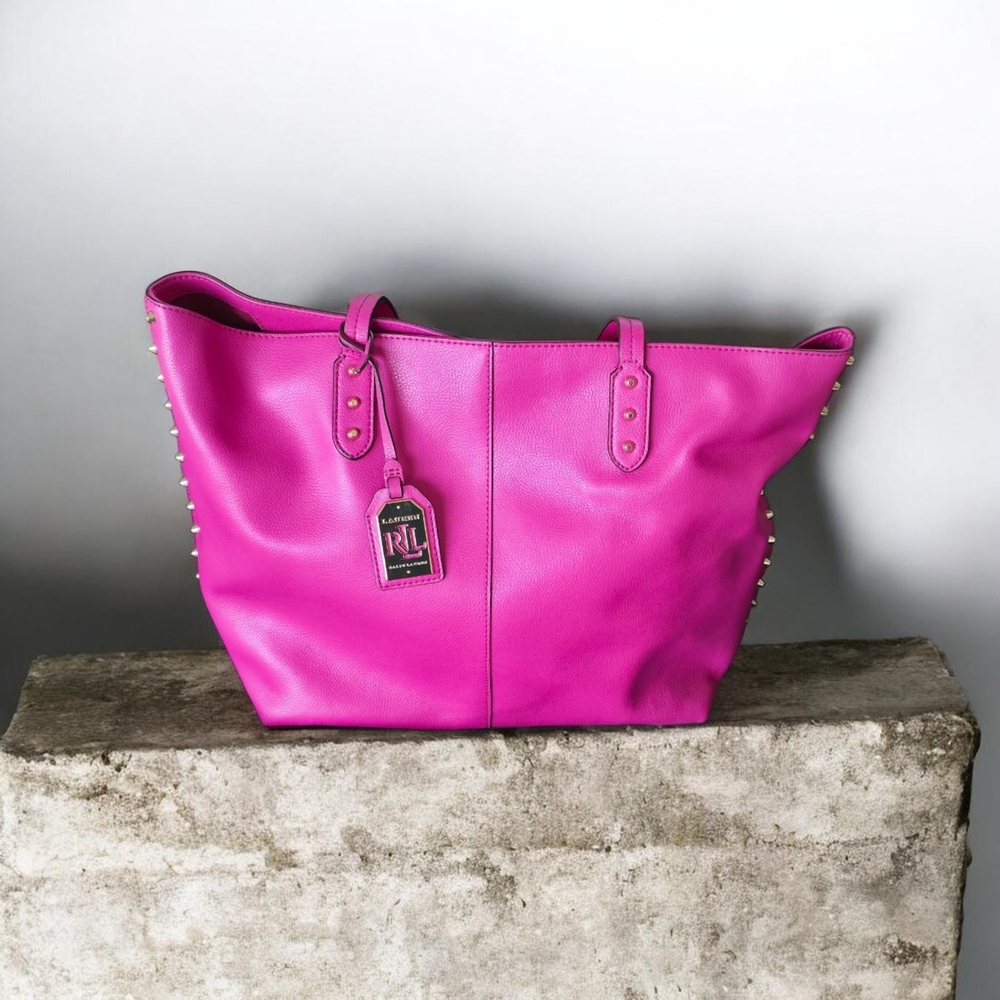 Ralph Lauren Fuchsia Leather Tote with Stud Accents